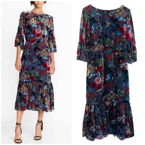Johnny Was burnout velvet Floral Midi Dress NEW