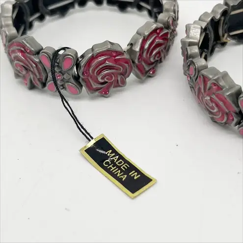 New Mary Kay Set of 2 Pink Rose Enamel Elastic Stretch Cuff Bracelets