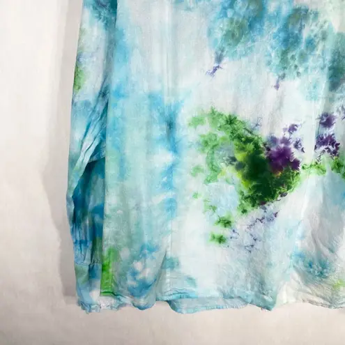 Canyon River Blues XL Blouse Ruffle Ripples Tie Dye Handmade Blue Green 511