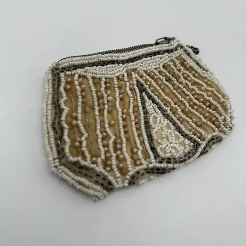 Vintage Small Beaded Coin Pouch Delicate Dainty Tan