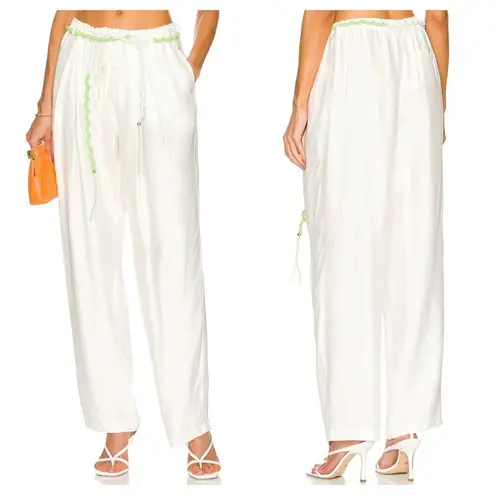 L'Academie NEW Abi Drawstring Pants Relaxed Straight in White Women's S