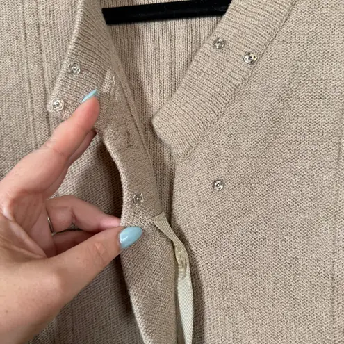90s Vintage | Beige Wool Long line Cardigan Sweater Unique Gold Buttons | Small