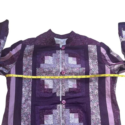 Quilted Handmade Jacket Purple Floral Patchwork Button Up Women's Coat Unique XL