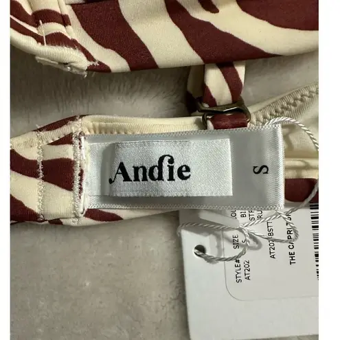ANDIE Swim The Capri Top Women's Small Bias Stripe Truffle Adjustable Straps NWT