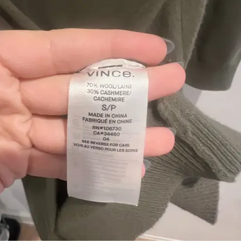 Vince  Tie Front Wool Cashmere Olive Green Sweater Dress