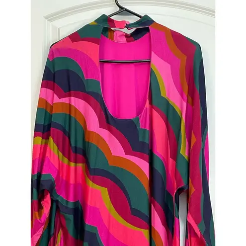 Trina Turk  Enjoyment Pink Rainbow 70s Style Disco Scallop Mini Dress Size XS