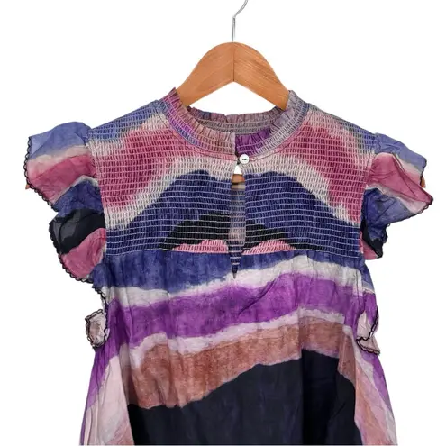 Chufy Northern Lights Kaia Navy Watercolor Top size Small Ruffle Tie Dye Stripes Blue