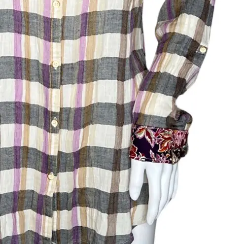 Isabella Sinclair Shirt Womens Small Cream Black Plaid Button Up Campcore Cabin