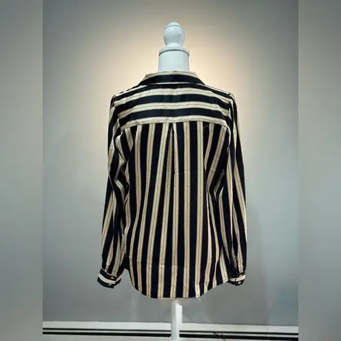 Cream/Black Haver & Blair Striped Blouse Size M EUC Black Size M