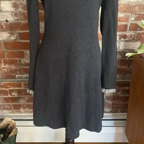 Adrienne Vittadini  Gray Ruffle Cuff and Neck Long Sleeve Sweater Dress Size M