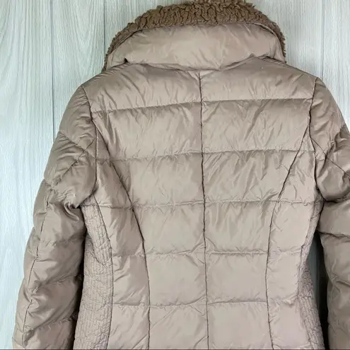 Cole Haan  Tan Faux Fur Collar Down Filled Long Line Puffer Jacket