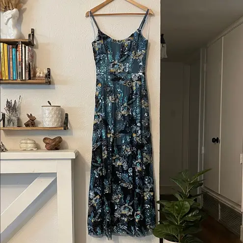 Dress the Population NWOT  Teal Floral Maxi Dress Size Small