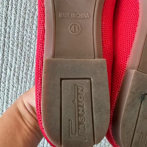 Amazon Red Stretch Fabric Square Toe Ballet Flats Pop of Color Size 41