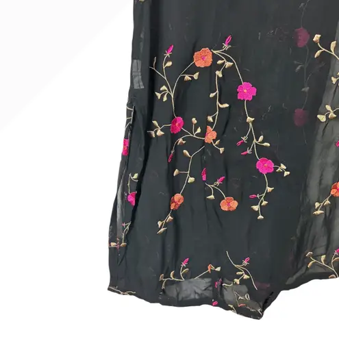 Karen Kane Black Embroidered Floral Sheer Kimono Jacket Blazer Size 8 Whimsigoth