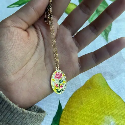 Novelty Rose Layered Choker Necklace Stained Glass Window Floral Fun Necklace Red