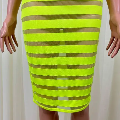 Women's Magia USA Neon Stripe Mesh Accent Midi Dress Cover Up *No Size Tag* Yellow