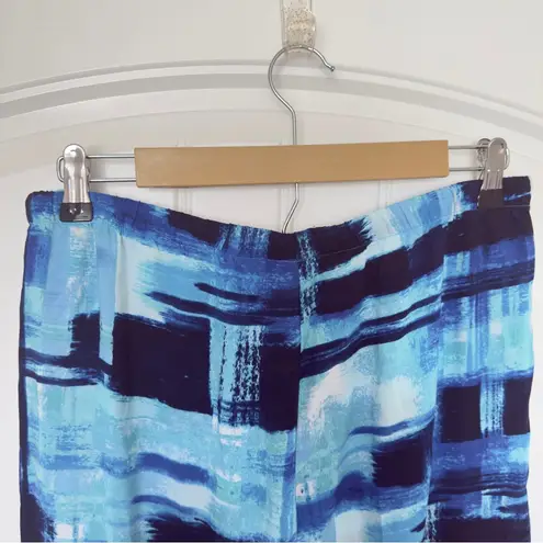 Natori Blue Abstract Lounge Swimwear Medium Pants Drawstring Cotton