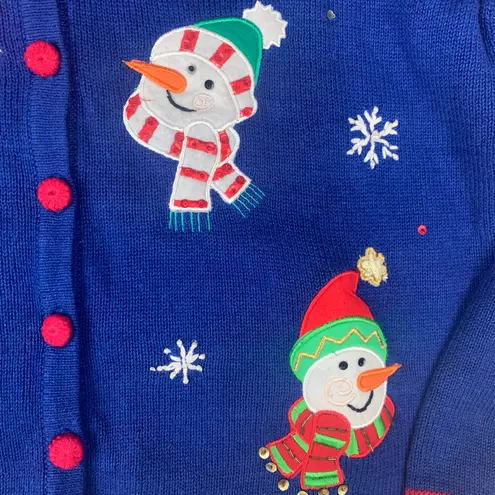 Tiara International size XL Christmas blue sweater snowmen cardigan new