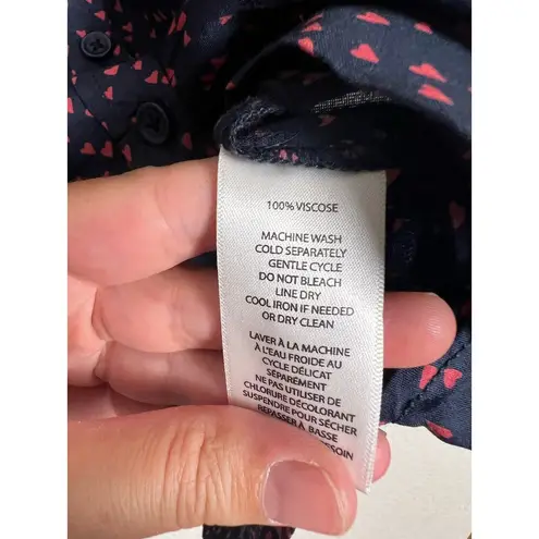 Beach Lunch Lounge Blue Red Heart Print Long Sleeve Viscose Button Up Top Size M Size M