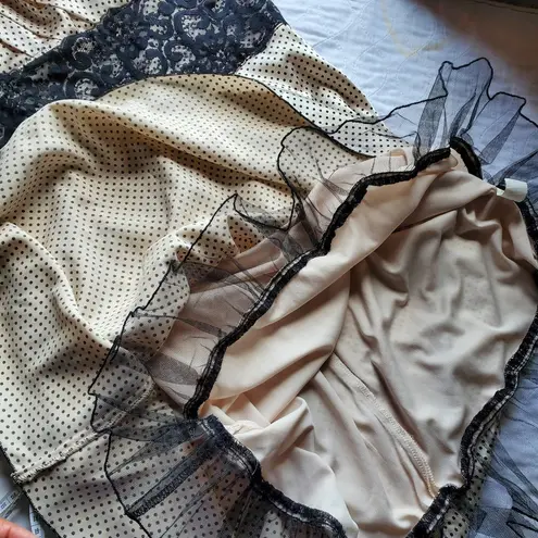 Trixxi  dress size 13 junior champagne color black polka dot lace satin dress