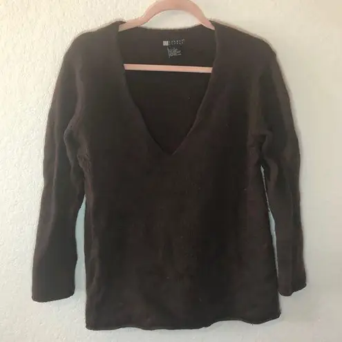 carole little Sweater Brown V Neck Wool Blend Sweater Sz L GUC