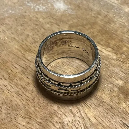 Sterling Silver GeoArt 925 Chunky Crescent Moon Pattern Spinner Ring