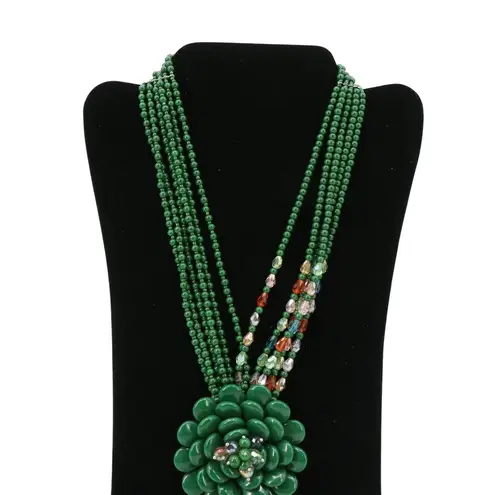 Joan Rivers New Starlet Style Beaded Flower Cluster Fringe Jade Green Necklace
