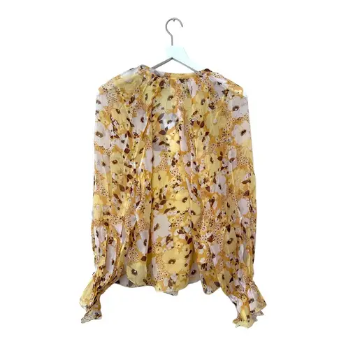 Joie NWT  Brigitta Silk Floral Blouse Amber Gold Multi Long Sleeve Size L
