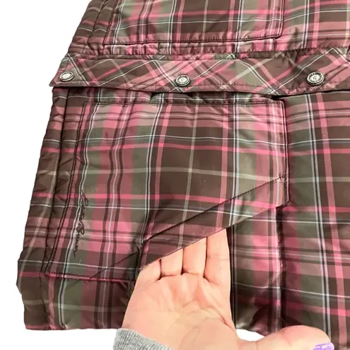 Eddie Bauer  Goose Down Puffer Vest Womens M Pink Brown Plaid Preppy Gorpcore - Image 7