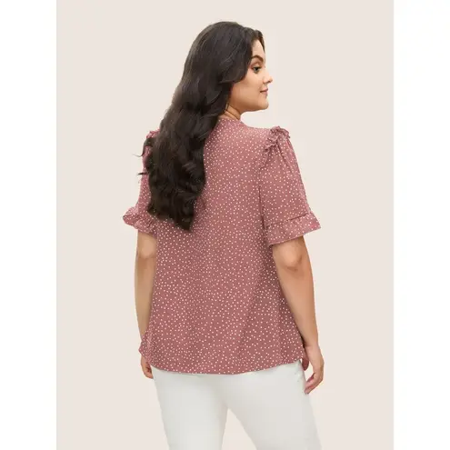 Bloomchic Womens Polka Dot V Neck Ruffle Trim Blouse Watermelon Red 22-24