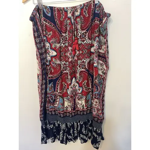 Bila Floral Maxi Skirt Hippie Large Festival Crochet Trim Tassel Beaded Belt