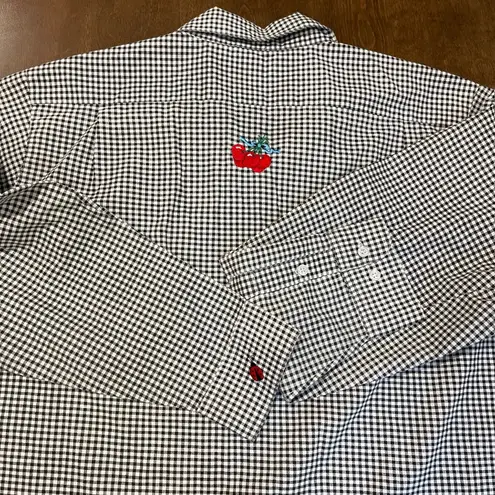Vintage The Quacker Factory Embroidered Top Women's Plus Size 1X Gingham Cherry Black