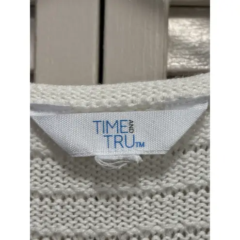 Time & Tru White/Tan Striped Chunky Knit Short Sleeve Sweater Size XL/2XL Tan