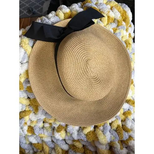 Scala Vintage Style Sun Hat With Black Ribbon Bow Handmade Paper Straw Women One