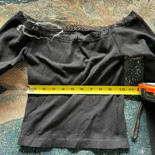 Harper Black Fitted Cropped Lace Strapped Blouse SZ Extra S Long Sleeve Evening