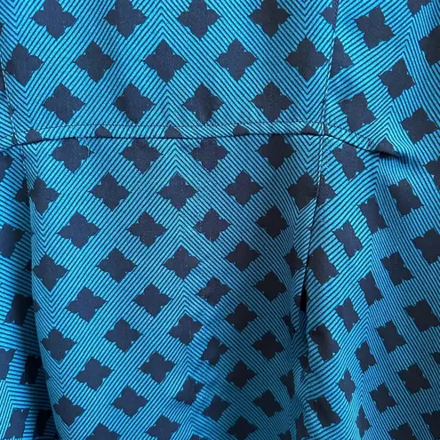 CAbi  Foulard Top Women’s Size Small Blue Diamond Print Peplum Style 3274