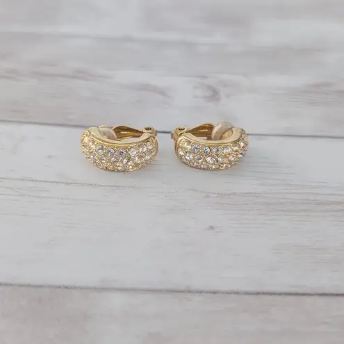 Swavorski Vintage Swarovski Clip On Earrings Statement Gold Tone & Clear Crystal