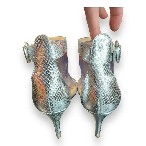 L'Agence Women's US 8.5/EU 39 Embossed Leather Gisele Sandal In Silver