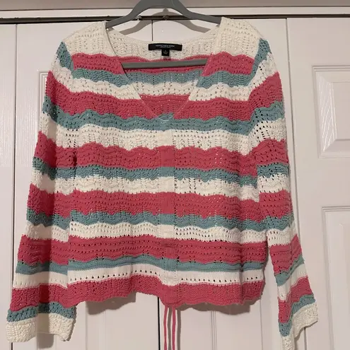 Marc New York V Neck Sweater, Size L. Pink, cream and light green striped.