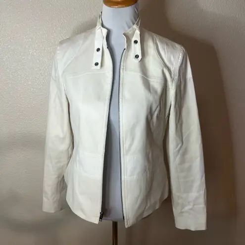 Ellen Tracy Womens 6 Jacket White Moto Style Full Zip Textured Modern Chic