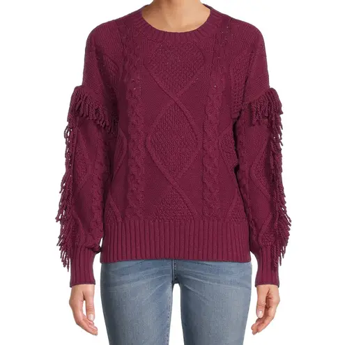 Time and Tru fringed boho cable knit crew neck sweater plus size XXXL (22) Purple