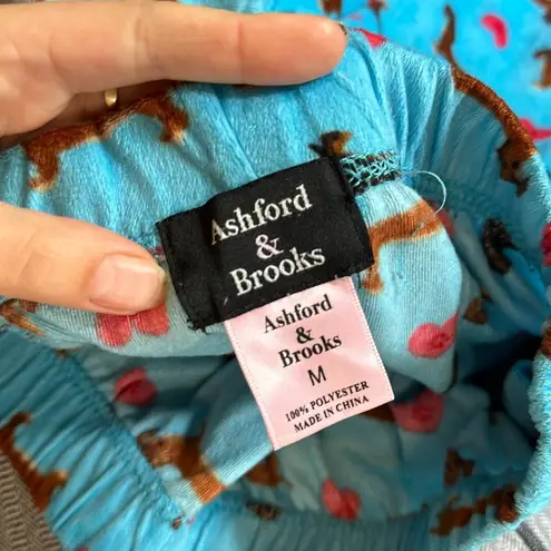 ASHFORD & BROOKS WIENER DOG DACHSHUND HEART PRINT PJ PANTS Blue Size M