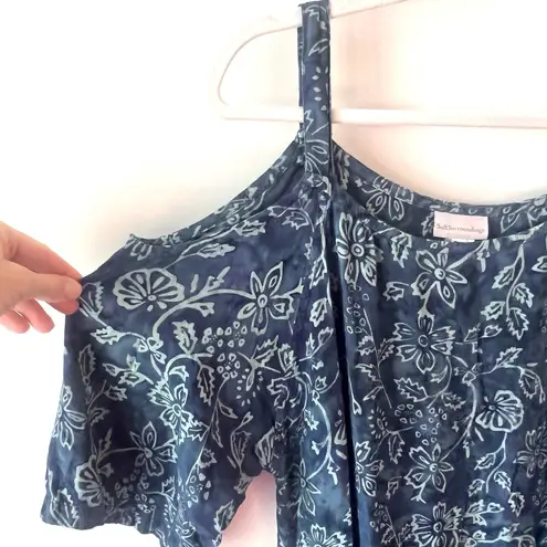 Soft Surroundings Navy Floral Print Cold Shoulder Maxi Dress