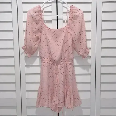 New feminine jumper xs ruffle sheer sleeves flowy bottom stretchy pink polka dot Size undefined