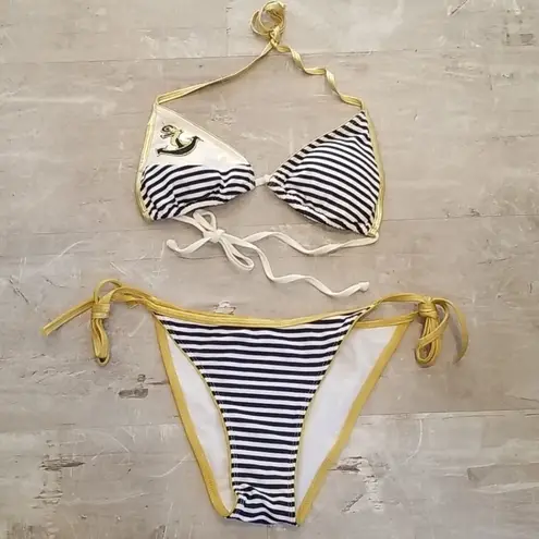 đź’•DIANE'S BEACHWEARđź’• Blue Striped Sailor Triangle Top String Bikini M/L NWOT Size undefined