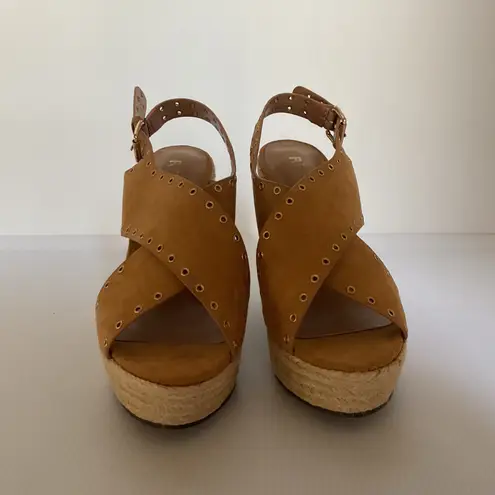 Report Wedge Sandals Caden Espadrille Studded Tan Platform Peep Toe Boxed Sz 7