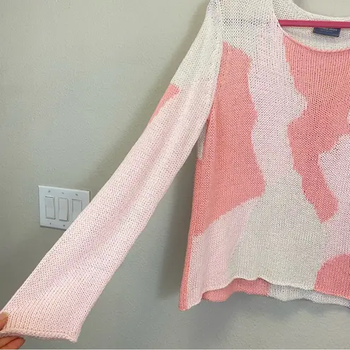 Wooden Ships  Open Knit Camo Crew Neck Beachy Sweater Pink Size S/M