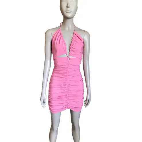 ZARA  Pink Ruched Cut Out Halter Neck Dress