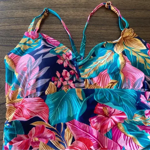 Kona Sol  Tropical One Piece Corset Back Swimsuit size XL