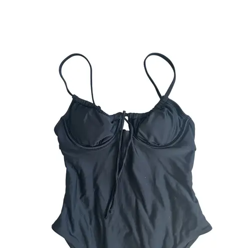 XHILIRATION Black Bow High Cut One Piece Bathing Suit Size Small